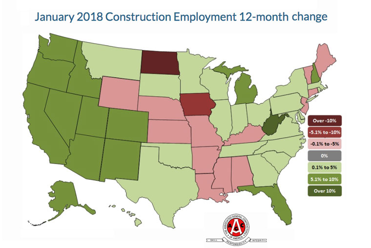 Construction Employment Rises in 35 States Year-Over-Year