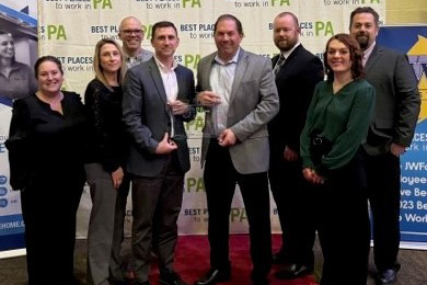 Members of the Schaedler Yesco team acceptaward for ranking among the Best Places to
Work in PA